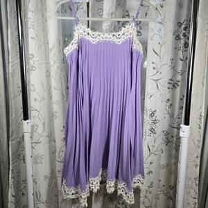 Anthropologie Moulinette Soeurs Pleated Purple Slip Dress‎ size Medium Lace Trim